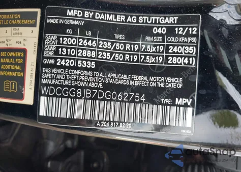 2013 Mercedes-Benz Glk 350 4Matic from USA, damaged, VIN WDCGG8JB7DG062754